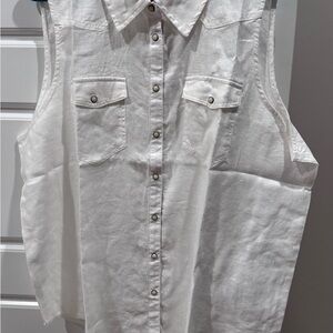 Sundance White Linen Sleeveless Button-Down Shirt